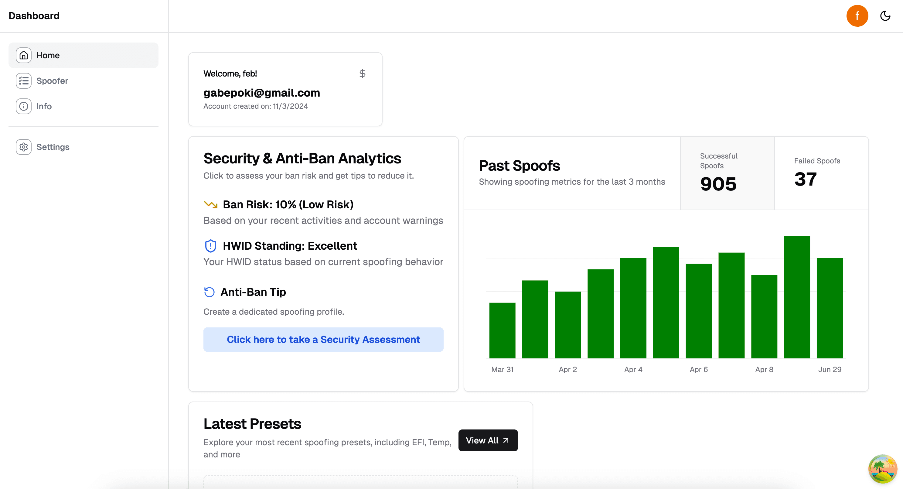 HWIDchanger.com Dashboard Preview